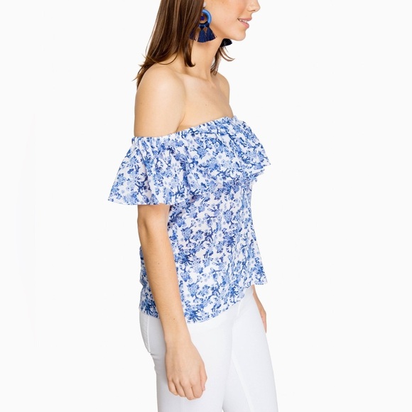 Rebecca Taylor Off The Shoulder Aimee Top Blue - Size 8 - Picture 3 of 11